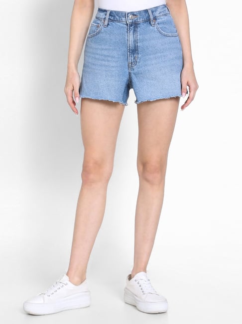 American Eagle Women's Blue Strigid Super High-Waisted Relaxed Denim Short-picture-13