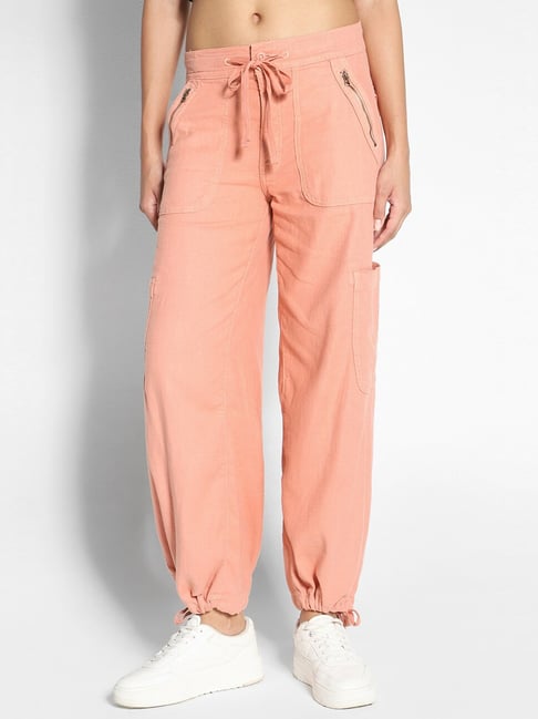 American Eagle Women's Peach Dreamy Drape Linen-Blend Baggy Wide-Leg Cargo Pant-picture-29