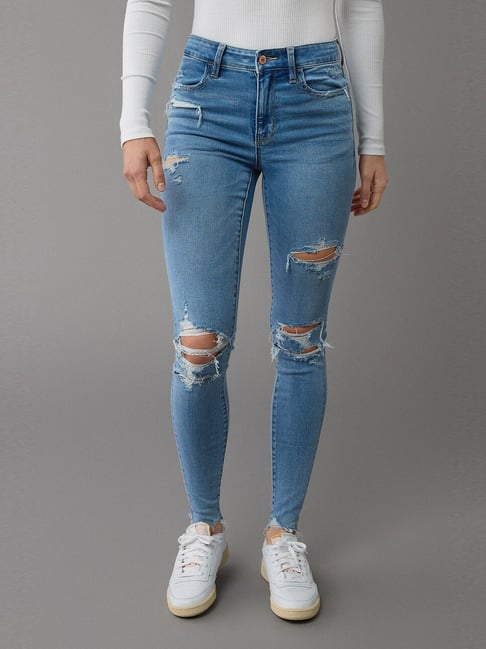 American Eagle Women's Blue Next Level High-Waisted Ripped Jeans-picture-40