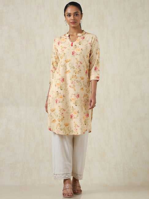 Soch Beige Cotton Regular Fit Floral Print Kurtas-picture-21