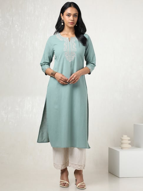 Soch Teal Green Cotton Regular Fit Embroidered Kurta-picture-24