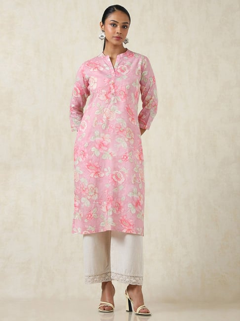 Soch Pink Cotton Regular Fit Floral Print Kurtas-picture-28