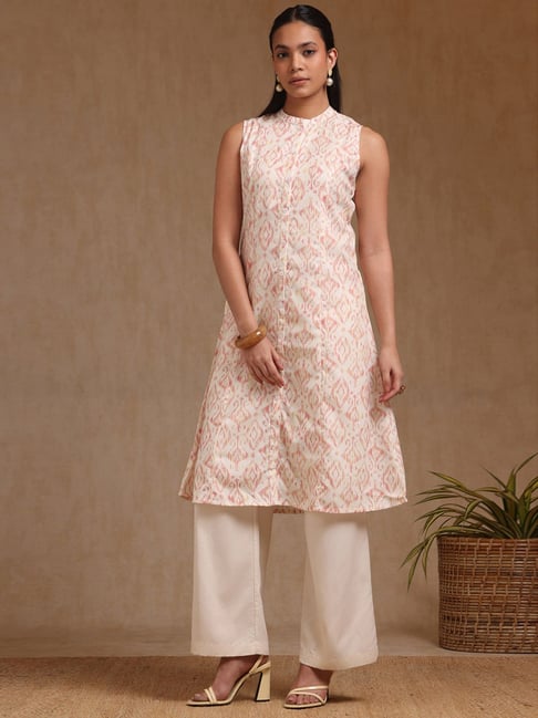 Soch Peach Linen Regular Fit Printed Kurtas-picture-42