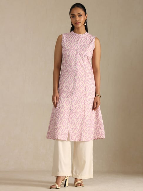 Soch Purple Linen Regular Fit Printed Kurtas-picture-25