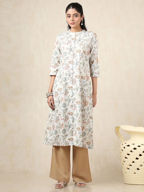 Soch Beige Linen Regular Fit Floral Print Kurta-picture-20