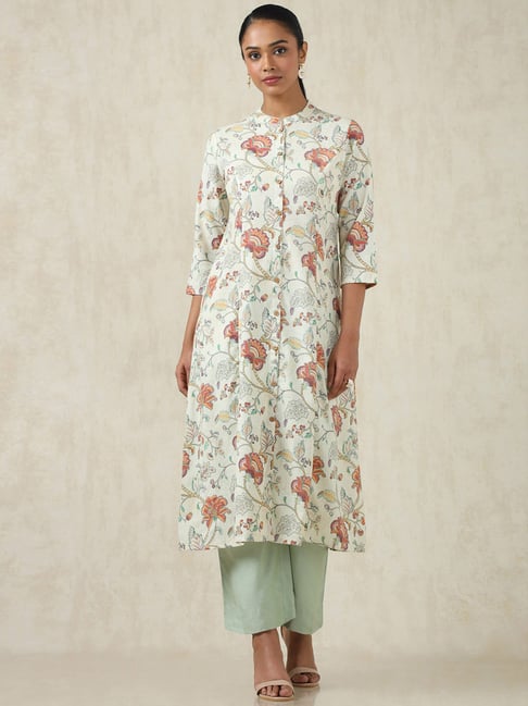 Soch Beige Linen Regular Fit Floral Print Kurtas-picture-22