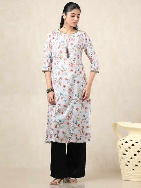 Soch Beige Linen Regular Fit Floral Print Kurtas-picture-29