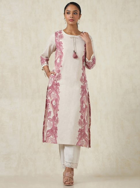 Soch Beige Linen Regular Fit Printed Kurta-picture-27