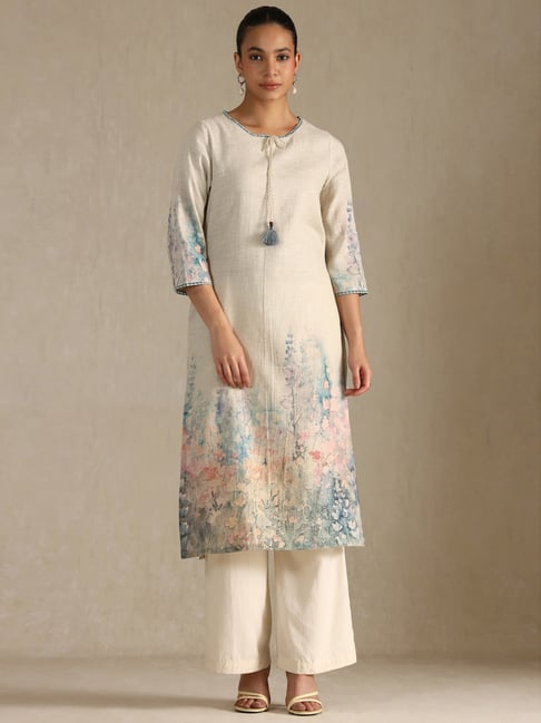 Soch Beige Linen Regular Fit Floral Print Kurtas-picture-23