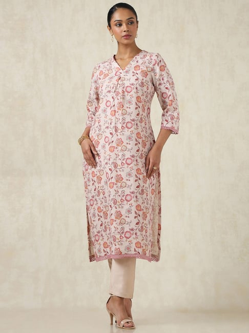 Soch Peach Linen Regular Fit Printed Kurtas-picture-14