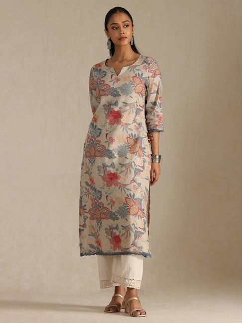 Soch Beige Linen Regular Fit Floral Print Kurtas-picture-19