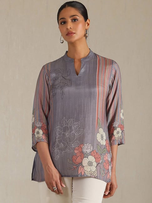 Soch Grey Regular Fit Floral Print Tunic-picture-26