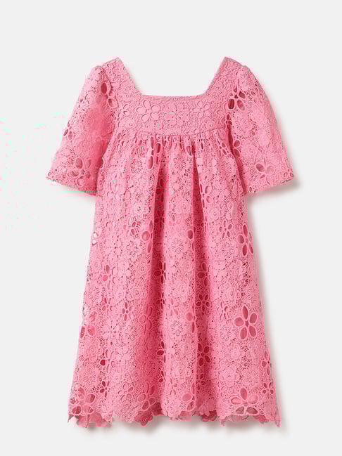 United Colors Of Benetton Girls Pink Regular Fit Embroidered Dress