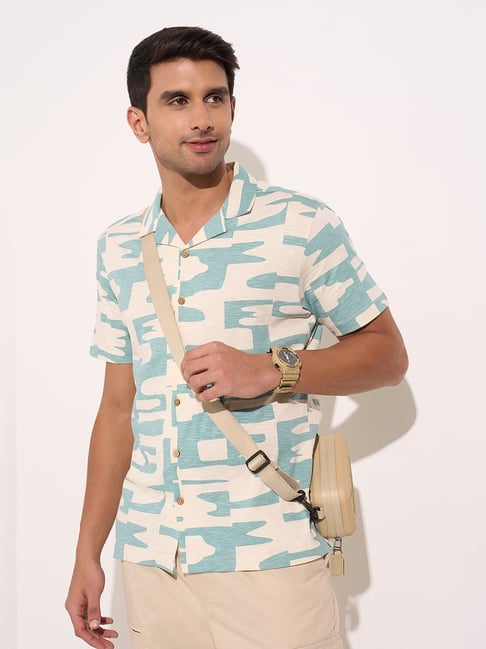 7 Alt by Pantaloons Blue Slim Fit Print Shirts-picture-23