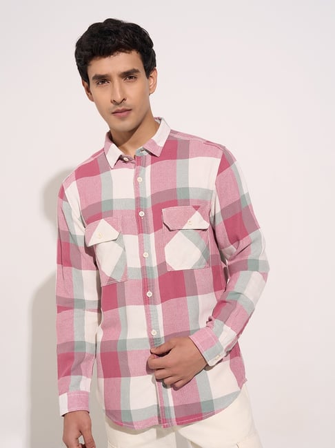 7 Alt by Pantaloons Pink Slim Fit Checks Shirts-picture-39