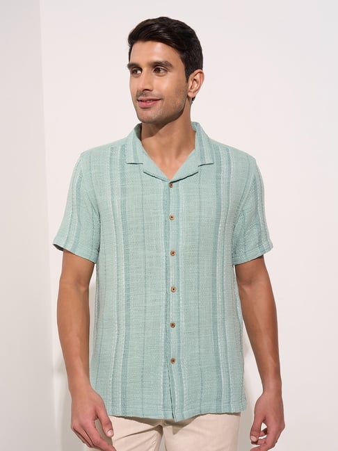 7 Alt by Pantaloons Blue Relaxed Fit Self Design Shirts-picture-33