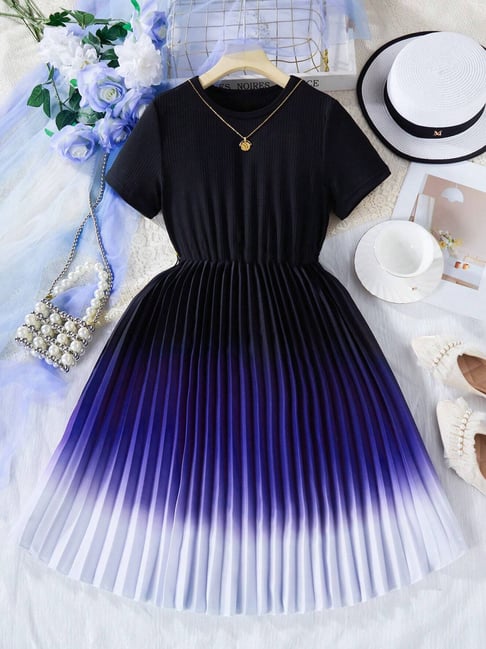 Bolly Lounge Girls Black Cotton Blend Short Sleeves Plain Dress