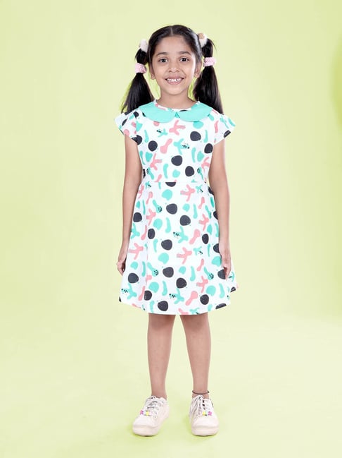 Kiddopanti Girls Multi Color Cotton Regular Fit Printed Dress