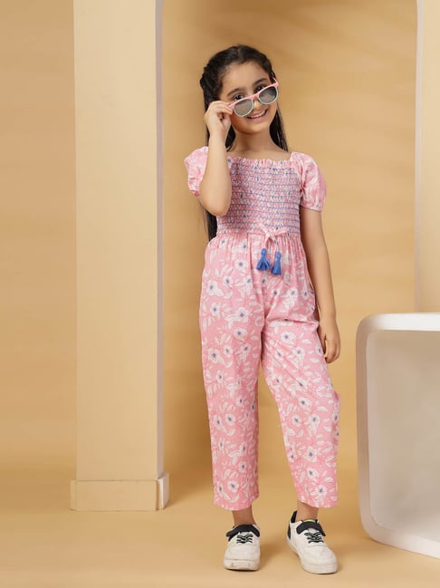 Budding Bees Girls Pink Cotton Regular Fit Printed Jumpsuit