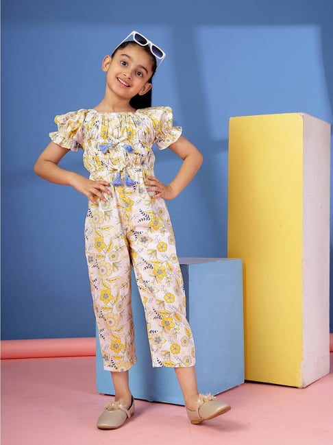 Budding Bees Girls Yellow Cotton Regular Fit Printed Jumpsuit-picture-43