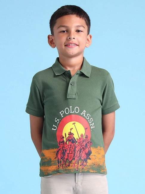 U.S. Polo Assn. Boys Green Brand Printed Polo Shirt-picture-40