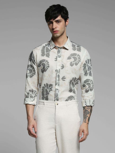 Jack & Jones White Cotton Slim Fit Jacquard Shirt-picture-25