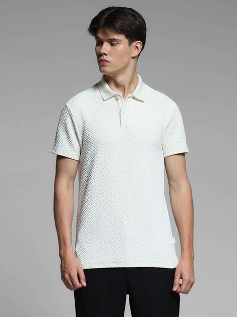 Jack & Jones White Cotton Slim Fit Self Pattern Polo T-Shirt-picture-23