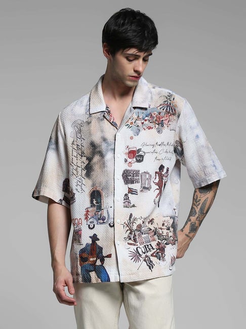 Jack & Jones White Cotton Loose Fit Printed Shirt-picture-29