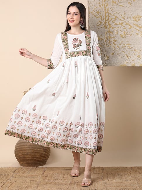 cotton traditional dress for women 1837 Blue Cotton Print Dress #1 The Quintessential Clothes Pen