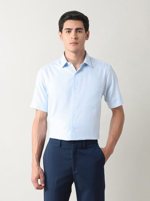 Arrow Blue Cotton Regular Fit Self Pattern Shirt-picture-25