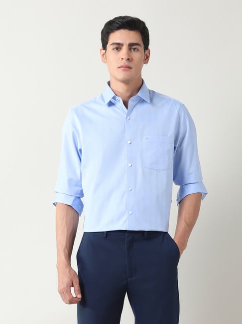 Arrow Blue Cotton Regular Fit Self Pattern Shirt-picture-21