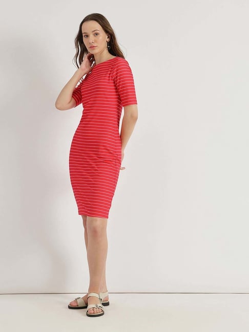Buy Striped Fitted Dress Red at Best Price Tata CLiQ