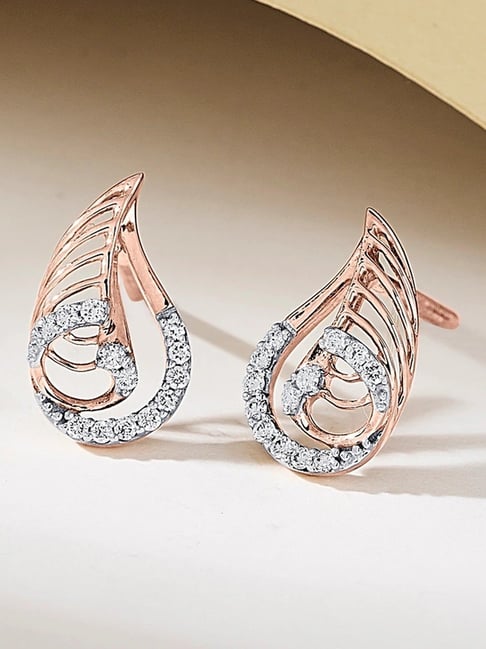 P.N.Gadgil Jewellers Lustrous Fern 18 kt Rose Gold Stud Diamond Earring For Woman-picture-19
