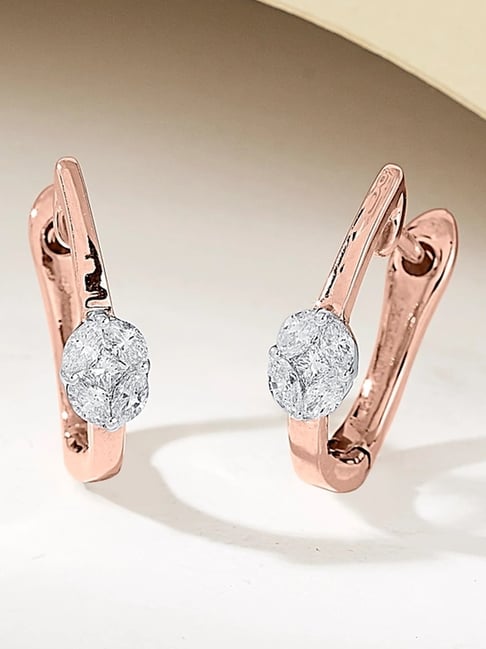 P.N.Gadgil Jewellers Solitaire Glow 18kt Rose Gold Hoops & Huggies Earring for Woman-picture-41