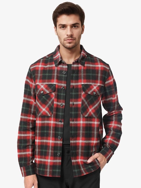 Buy Rare Rabbit Red Relaxed Fit Checks Shaket for Mens Online