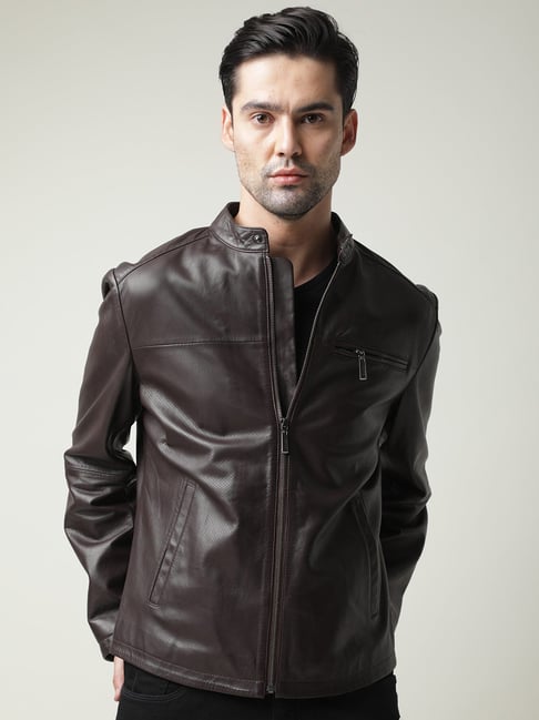 Rare Rabbit Brown Regular Fit Solid Jacket