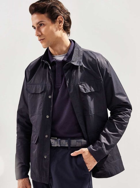 Spread Collar Rare Rabbit Leather Jackets Rare Rabbit Navy Regular