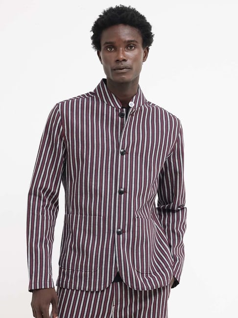 Rare Rabbit Maroon Relaxed Fit Stripes Jacket-picture-33