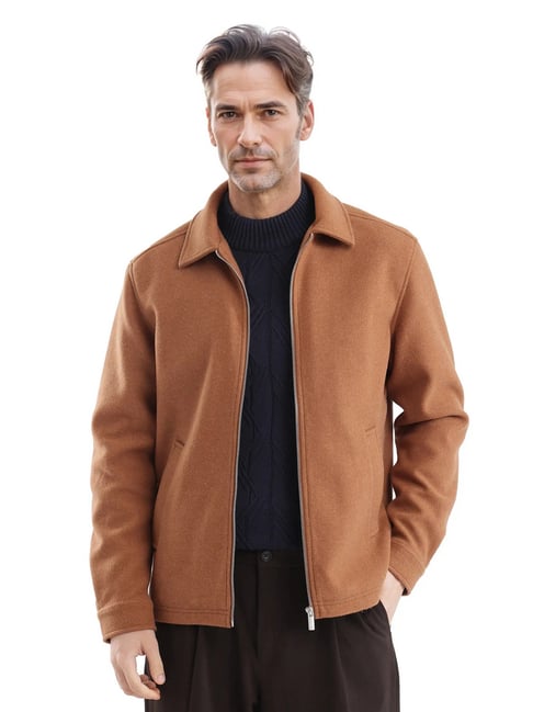 Rare Rabbit Brown Relaxed Fit Solid Jacket
