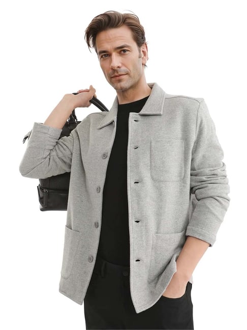 Rare Rabbit Grey Relaxed Fit Solid Shaket