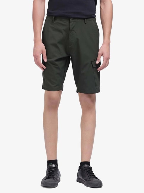 Rare Rabbit Olive Relaxed Fit Solid Shorts-picture-19