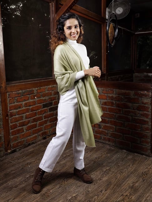 URZUV Light Green Pure Pashmina Solid Stole-picture-46