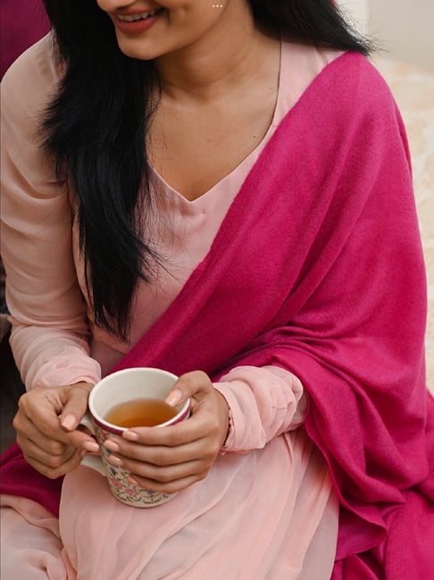 URZUV Hot Pink Pure Pashmina Solid Stole-picture-21
