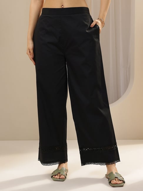 Libas Black Cotton Regular Fit Palazzos