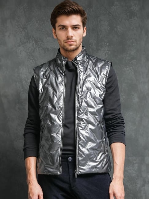 Rare Rabbit Silver Regular Fit Solid Jacket-picture-17