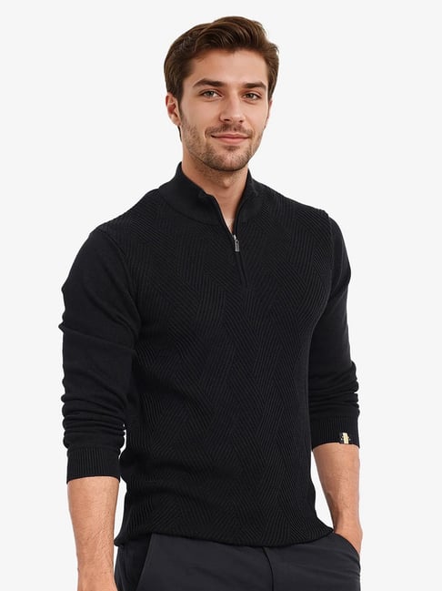 Rare Rabbit Black Regular Fit Textured Sweater