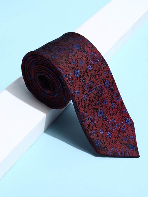 Peter England Maroon Microfiber Embroidered Tie