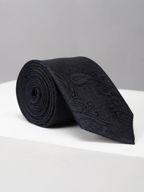 Peter England Navy Polyester Embroidered Tie