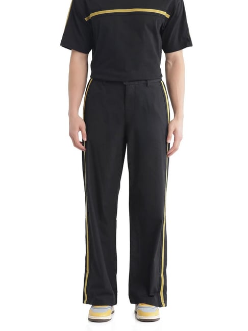 Rare Rabbit Black Comfort Fit Solid Trackpants