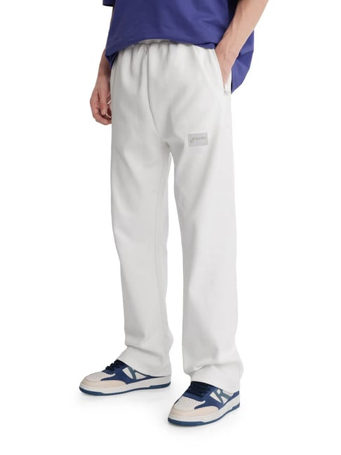 Rare Rabbit Off White Relaxed Fit Embroidered Trackpants